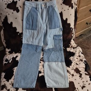 SHEIN Kids Patchwork Jeans - Light and Dark Blue